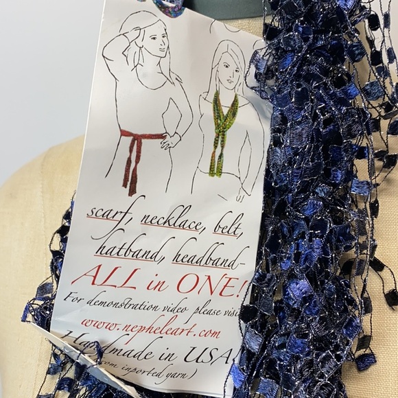 JEWEL AND FLUFFY PRESENTS ALL IN ONE SCARF *. NECKLACE* BELT* HATBAND* HEADBAND - Picture 4 of 6